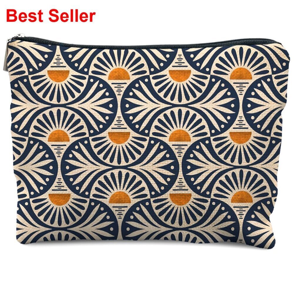 Linen Waterproof Makeup Bag 10x7.5 Inches Zipper Closure Cosmetic Pouch